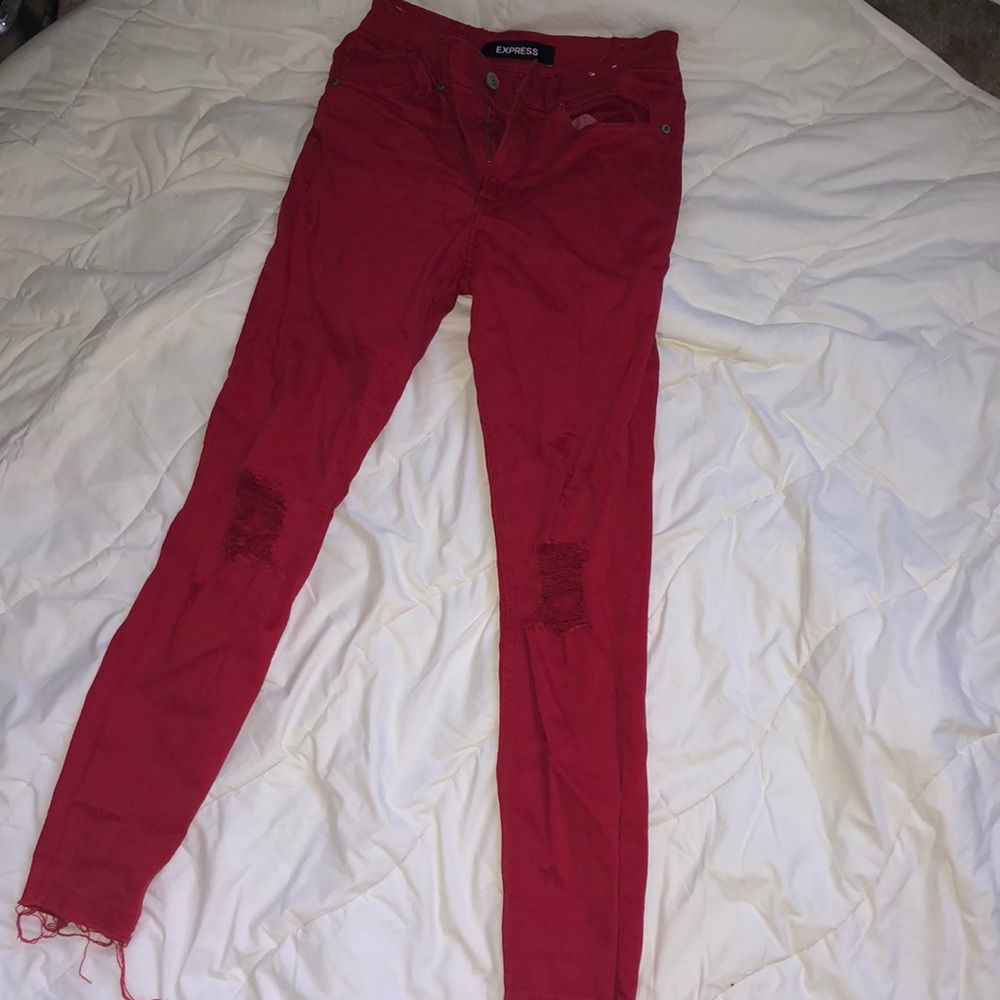 red skinny ripped jeans
